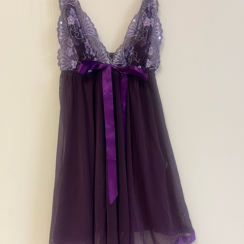 Y2K Risqué Purple Butterfly Lace Babydoll Gown Dress Sequin Size one size - Picture 3 of 9